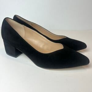 Marc Fisher Black Suede Low Block Heel Labore Pumps Pointed Toe Size 6.5 Wide